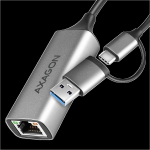 AXAGON ADE-TXCA USB-C USB3.2 Gen 1 + USB-A reduction- Gigabit Ethernet 10/100/1000 Adapter, metal, titan grey