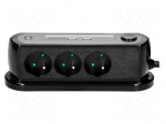 Plug socket strip: protective | Sockets: 3 | 230VAC | black | 1.4m