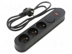 Plug socket strip: protective | Sockets: 3 | 230VAC | 10A | black | 1.5m