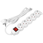 Elektrimaterjalid // Elektri laiendid, Pikendusjuhtmete, hajutuste ja UK ja USA adapterite komplekt // Przedłużacz 5-krotny 2P+Z (Schuko), z wyłącznikiem, 3m H05VV-F 3x1,5mm2, Imax=16A, płaska wtyczka, biały