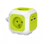 Elektrimaterjalid // Elektri laiendid, Pikendusjuhtmete, hajutuste ja UK ja USA adapterite komplekt // Przedłużacz 4-krotny z ładowarką 2xUSB 1,4m limonkowy