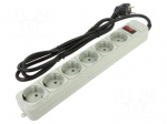 Plug socket strip: protective | Sockets: 6 | 250VAC | 16A | grey | 1.8m