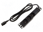 Plug socket strip: protective | Sockets: 3 | 230VAC | 10A | black | 2m