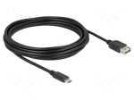 Cable | USB 2.0 | USB A double sided socket,USB C plug | 5m | black