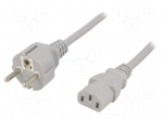 Cable | CEE 7/7 (E/F) plug,IEC C13 female | 3m | grey | PVC | 3x1mm2