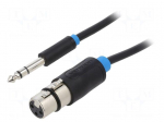 Cable | Jack 6,3mm 3pin plug,XLR female 3pin | 15m | black | PVC