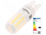 LED lamp | white warm | G9 | 230VAC | 570lm | P: 4.8W | 3000K | CRImin: 80