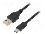 Cable | USB 2.0 | USB A plug,USB C plug | gold-plated | 3m | black | PVC