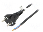 Cable | 2x0.75mm2 | CEE 7/17 (C) plug,wires | PVC | 7.5m | black | 16A