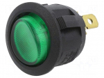 ROCKER | SPST | Pos: 2 | ON-OFF | 20A/14VDC | green | LED | RA | Body: black