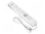 Plug socket strip: protective | Sockets: 5 | 230VAC | 16A | white | 1.5m