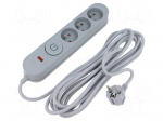 Plug socket strip: protective | Sockets: 3 | 230VAC | 10A | grey | 1.5m