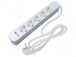 Extension lead | 3x1.5mm2 | 5m | PVC | white | Sockets no: 7 | 16A