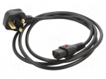 Cable | BS 1363 (G) plug,IEC C13 female | 3m | black | 10A | 250V | IP20