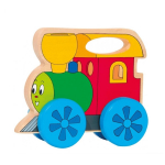 Woody 93036 Eco Wooden Educational Pull along Happy Engine with a handle for kids 2y+