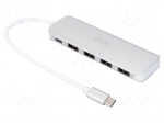 Hub USB | USB A socket x4,USB C socket,USB C plug | USB 3.0 | grey