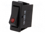 ROCKER | SPST | Pos: 2 | OFF-ON | 12A/250VAC | black | LED 12VDC | -25&divide;85&deg;C