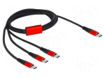 Cable | USB 2.0 | Apple Lightning plug,USB C plug x3 | 1m | black