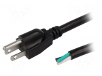 Cable | NEMA 5-15 (B) plug,wires | 3.5m | black | PVC | 3x14AWG | 15A