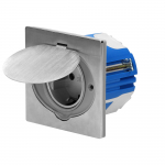 Elektrimaterjalid // M&ouml;&ouml;bli elektril&uuml;litid ja pistikupesad, USB pistikupesad // Hermetyczne gniazdo elektryczne, IP44 stal nierdzewna, z wiatroszczelną puszką montażową, wersja Schuko