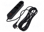 Plug socket strip: protective | Sockets: 3 | 230VAC | 10A | black | 3m