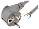 Cable | 3x1.5mm2 | CEE 7/7 (E/F) plug angled,wires | PVC | 4m | grey