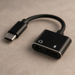 Audio adapter Riff Type-C to 3.5mm with Type-C charging pass-through RF-CON-TYPEC-3.5MM, black