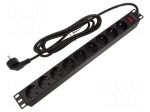 Plug socket strip: protective | Sockets: 9 | 230VAC | 16A | black | 3m
