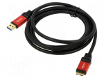 Cable | USB A plug,USB B micro plug | gold-plated | 2m | black | metal