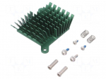 Heatsink: extruded | grilled | BGA | green | L: 40mm | W: 38mm | H: 15mm