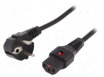 Cable | CEE 7/7 (E/F) plug angled,IEC C13 female | 1m | black | PVC