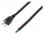 Cable | NEMA 5-15 (B) plug,wires | 5m | black | PVC | 3x14AWG | 15A | 125V