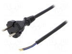 Cable | CEE 7/17 (C) plug,wires | 2m | black | rubber | 2x1mm2 | 16A