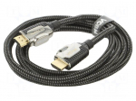Cable | HDMI plug,both sides | PVC | textile | 2m | black | black,grey