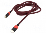 Cable | HDMI plug,both sides | textile | Len: 1.8m | black-red | 30AWG