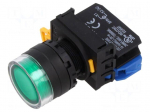 Switch: push-button | 22mm | Stabl.pos: 1 | NO | green | LED | IP65 | YW