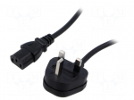 Cable | 3x1mm2 | BS 1363 (G) plug,IEC C13 female | PVC | 1m | black | 3A