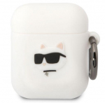 Headphone case Karl Lagerfeld Apple Airpods 1/2 3D Logo NFT Choupette Head Silicone Case White
