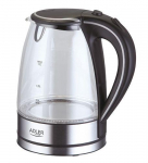 Teapot Adler  Kettle AD 1225 Standard, 2000 W, 1.7 L, Glass, 360&deg; rotational base, Stainless steel/Black