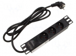 Plug socket strip: protective | Sockets: 3 | 230VAC | 16A | black | 2m