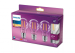 PHILIPS LED stikla 40W A60 E27 Silti balta 2700K caurspīdīga 3 gab spuldze 8718699763756 929001890059