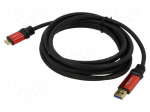 Cable | USB A plug,USB B micro plug | gold-plated | 3m | black | metal