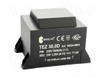 Transformer: encapsulated | 30VA | 230VAC | 24V | 1250mA | Mounting: PCB