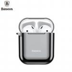 Back panel cover Baseus Metallic Shining Ultra-thin Silicone Protector Case with Hook for Airpods 1 / 2 Black