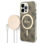 Guess Set GUBPP13LH4EACSW Case+ Charger Hard Case 4G Print MagSafe for iPhone 13 Pro / brown