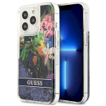 Guess GUHCP13LLFLSB Flower Liquid Glitter Hardcase for iPhone 13 Pro / 13 6,1" / blue