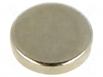 Magnet: permanent | NdFeB | 2N | &Oslash;: 5mm | H: 1mm | Plating: nickel | disk