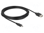 Cable | USB 2.0 | USB A double sided socket,USB C plug | 3m | black