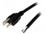 Cable | NEMA 5-15 (B) plug,wires | 3.5m | black | PVC | 3x16AWG | 13A
