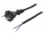 Cable | CEE 7/17 (C) plug,wires | 3m | black | rubber | 2x1mm2 | 16A